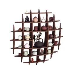 Japanese Style Teacup Holder, Wall-Mounted Antique Shelf Tea Set Display Stand Wall Decoration Solid Wood Teapot Rack Collection