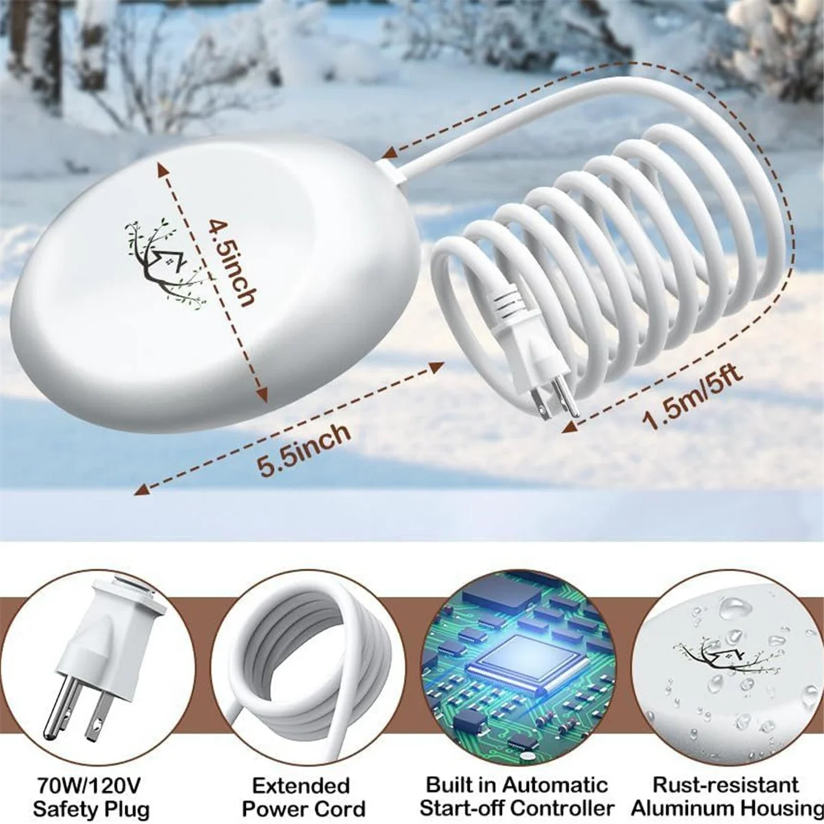 

Highly Recommended.Bird Bath Deicer Intelligent Bird Bath Heater for Chickens US Plug