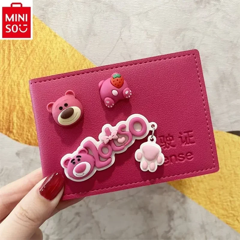 MINISO Disney-oso de dibujos animados Duffy, oso de fresa, bolsa de almacenamiento de licencia de conducir personalizada creativa, bricolaje