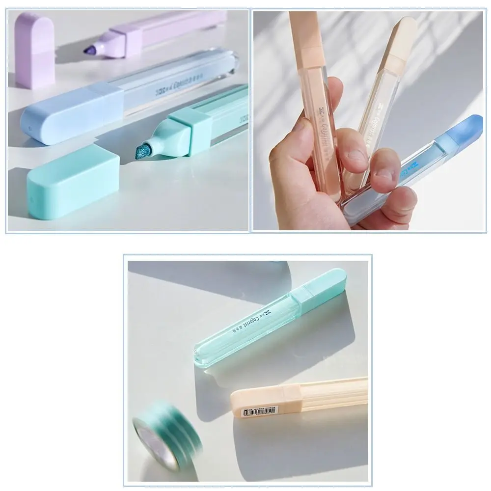 3PCS/Set Gradient Color Sparkling Highlighter Eye Protection Axe Tip Fluorescent Pen Stationery Graffiti Mark Key Points Pen