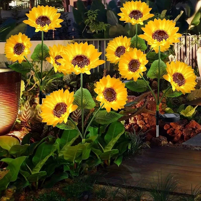 

LED solar ground mounted lights three headed sunflower flower lights garden and courtyard landscape lights simulated flowers A2