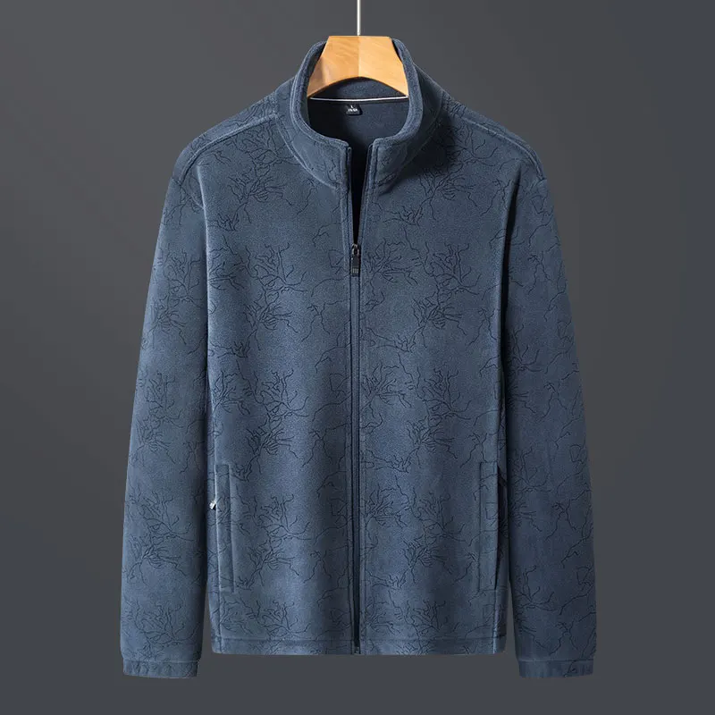 

Luxury Man Plus Size Polar Fleece Coat Winter New Stand Collar Solid Color Zipper Printing Warm Comfortable Leisure Men's Tops