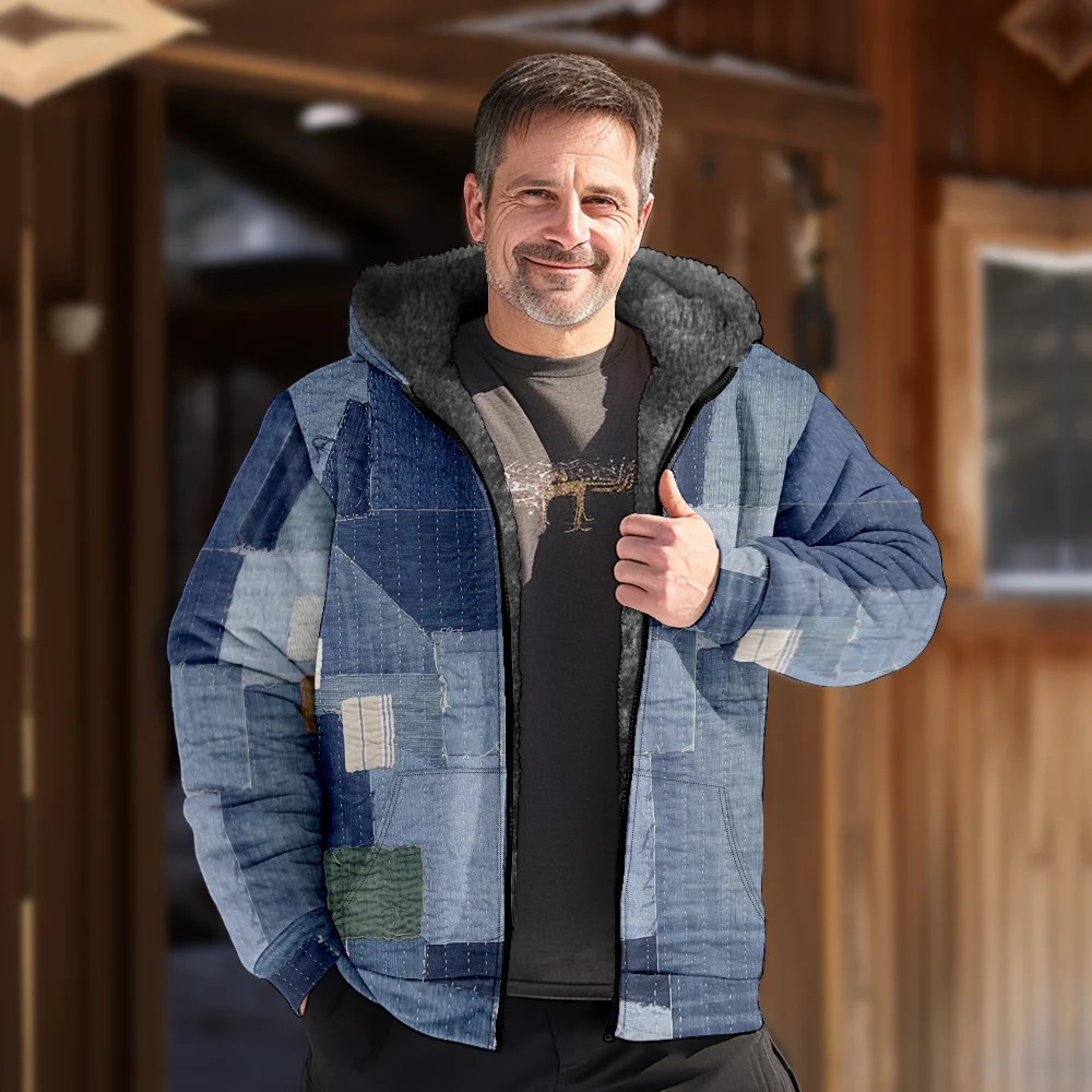 Jaquetas de inverno masculinas casacos, vintage azul xadrez impressão padrão roupas de algodão sobretudo sofisticado festa de dia