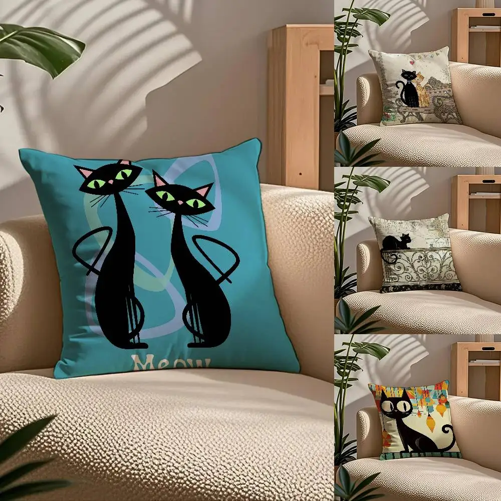 

Cartoon L-Little Black Cat Cute Pillow Case Comfort Sofa Bed Silky Elegant Invisible Zipper Custom Decorative Cushion Cover