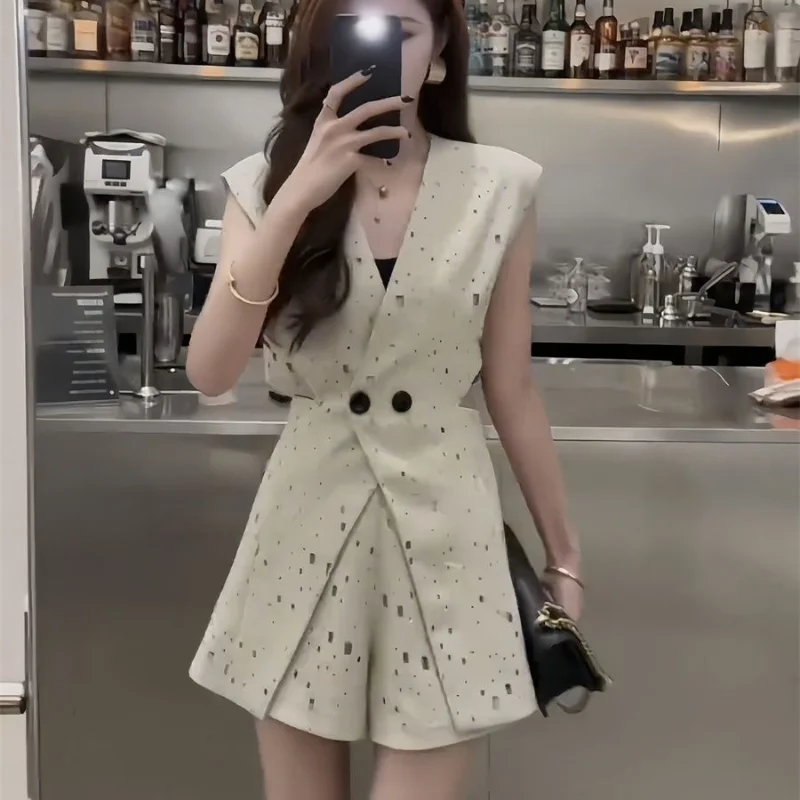 Female Shorts Fashion Women\'s Short Sets 2 Pieces Elegant Two-piece Korean Style Business Suit With Tailor Trends New Products