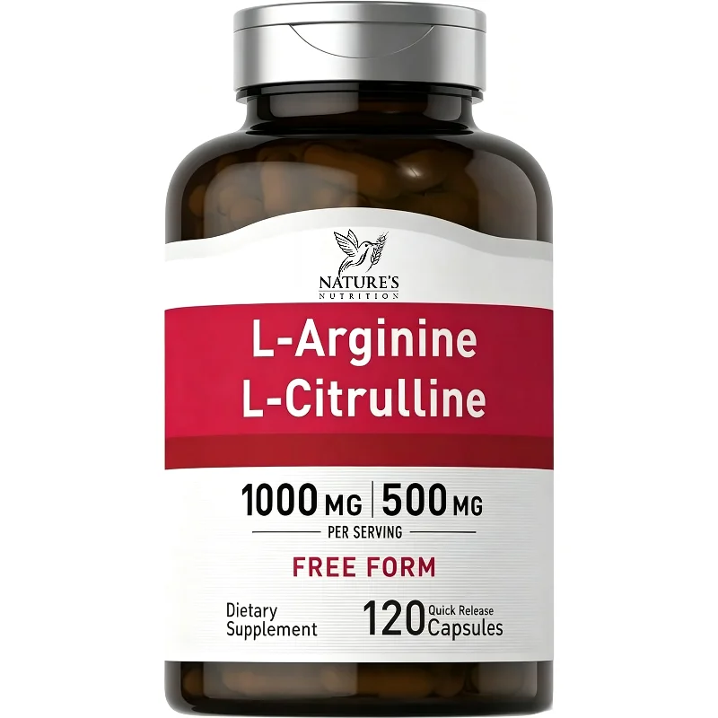 L-Arginine L-Citrulline Capsules 1000mg/500mg Free Form Amino Acid Supplement for Fitness Support & Active Lifestyle, 120 Ct
