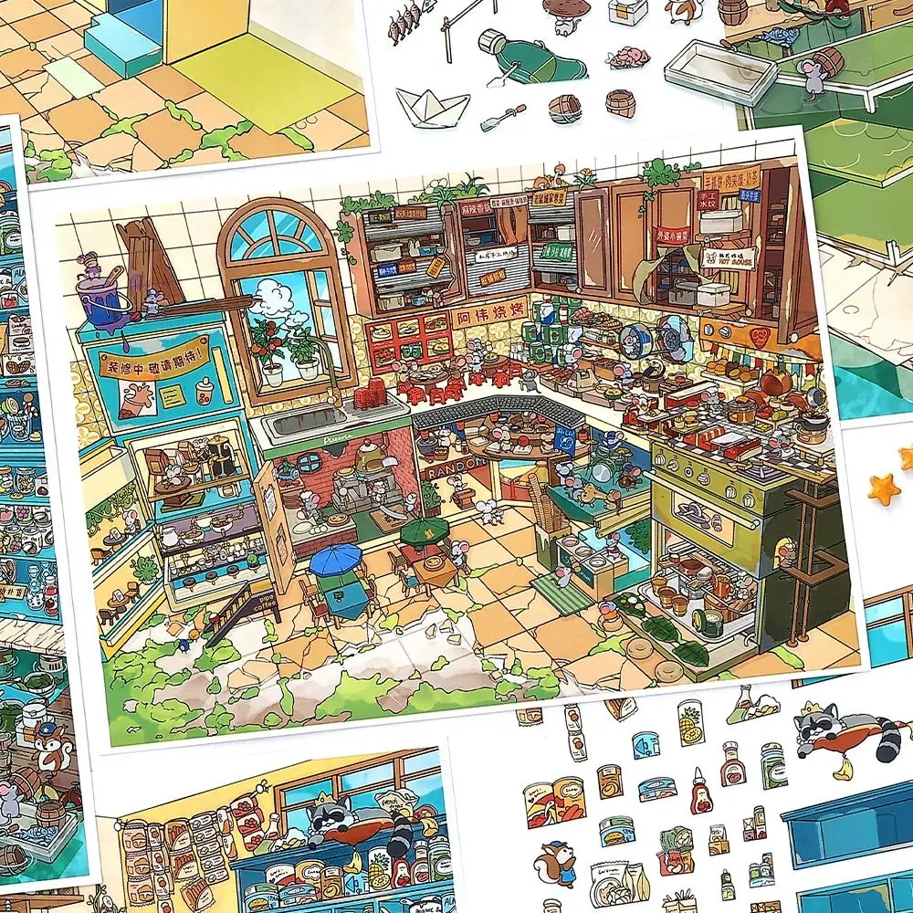 

Новая серия наклеек «Уличная еда»: миниатюрные 3D-стикеры для ландшафта из ПЭТ, мультяшные наклейки для снятия стресса с изображением домиков, подарок