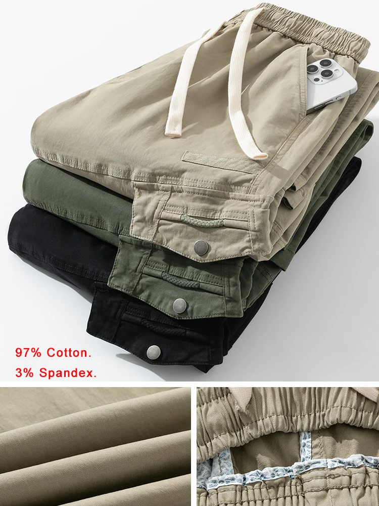 2024 New Wide Leg Straight Cargo Pants Men 4 Pockets Washed Cotton Baggy Casual Pants Big Size 8XL Workwear Loose Trousers Male