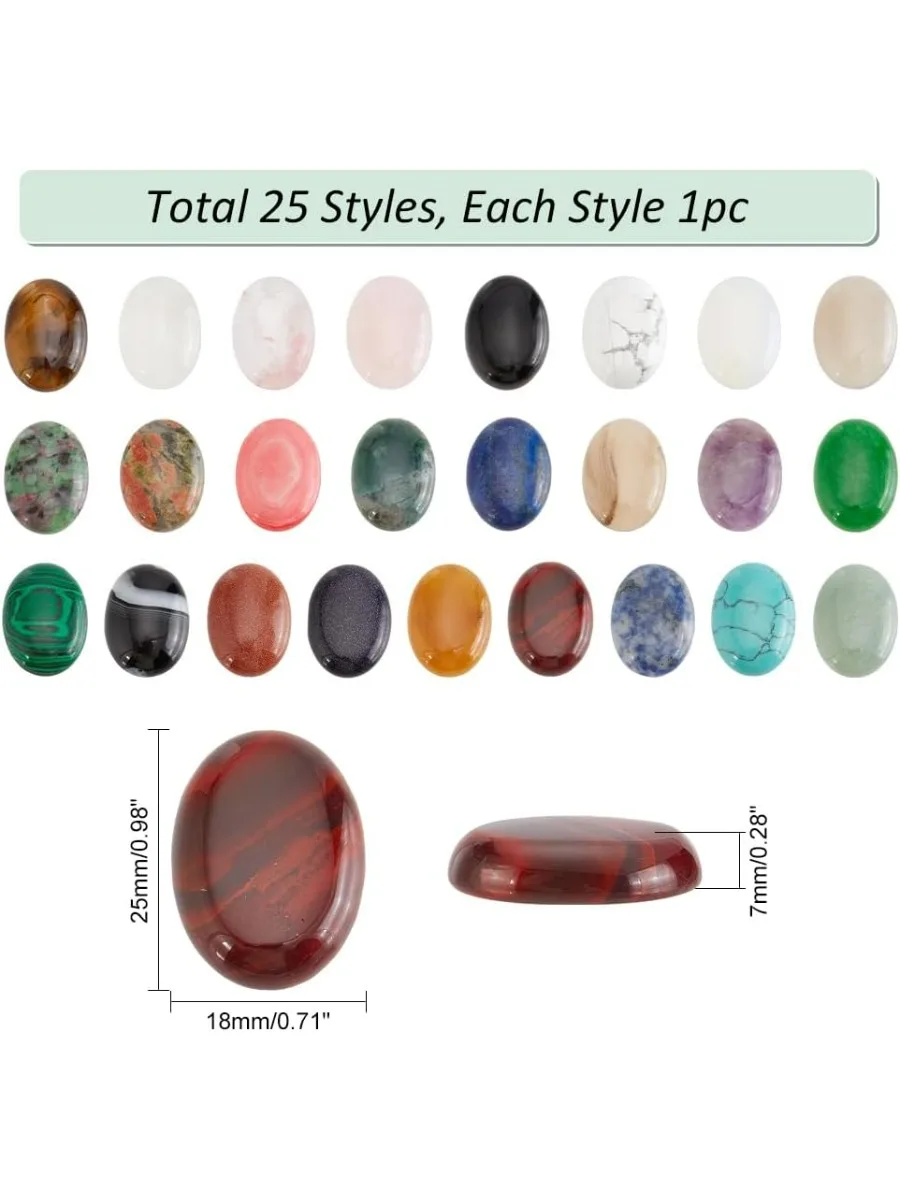 25 Pcs Oval Cabochon Flatback Semi-Precious Gemstones Beads Quartz Chakra Crystal Stone 25x18mm for Bracelet Necklace Earring