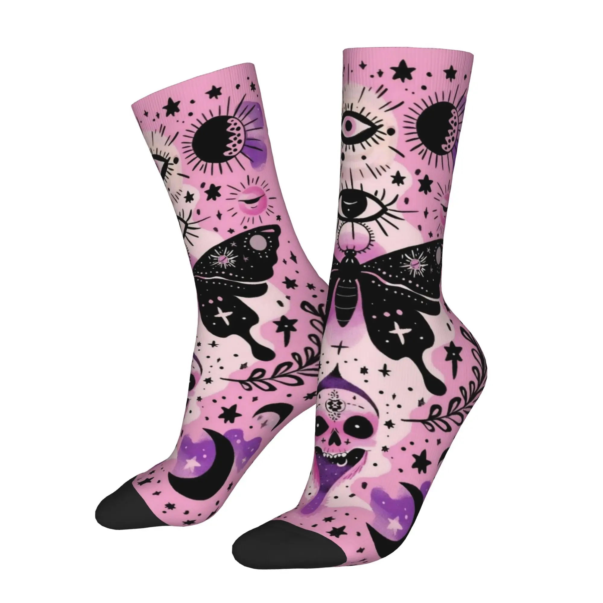 Halloween Gothic Socks Men Women Mystical Moth Tarot Socks Harajuku Spring Summer Autumn Winter Middle Tube Stockings Gift