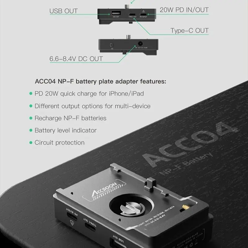 ACCSOON-Powerjos iPad avec support de batterie, support de protection, garde chargé, réglable, compatible avec Brittop Shooting, utilisation avec Seemo Pro