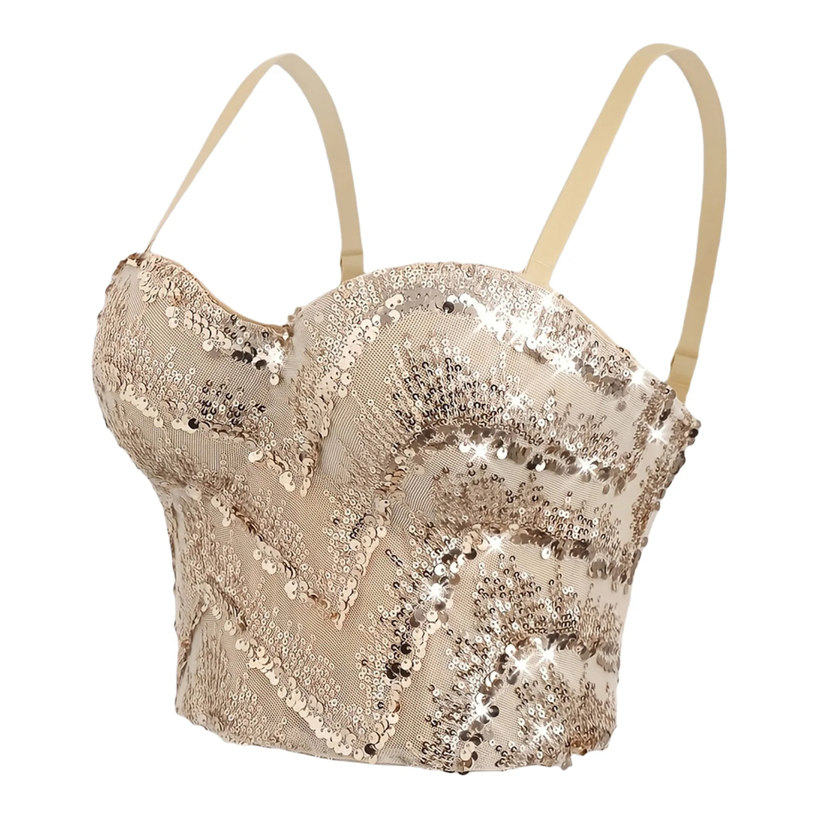 

Женский блестящий топ-корсет с пайетками, пуш-ап, на косточках, с регулируемыми бретелями, для свадьбы, косплея, вечеринки, пляжа, отпуска