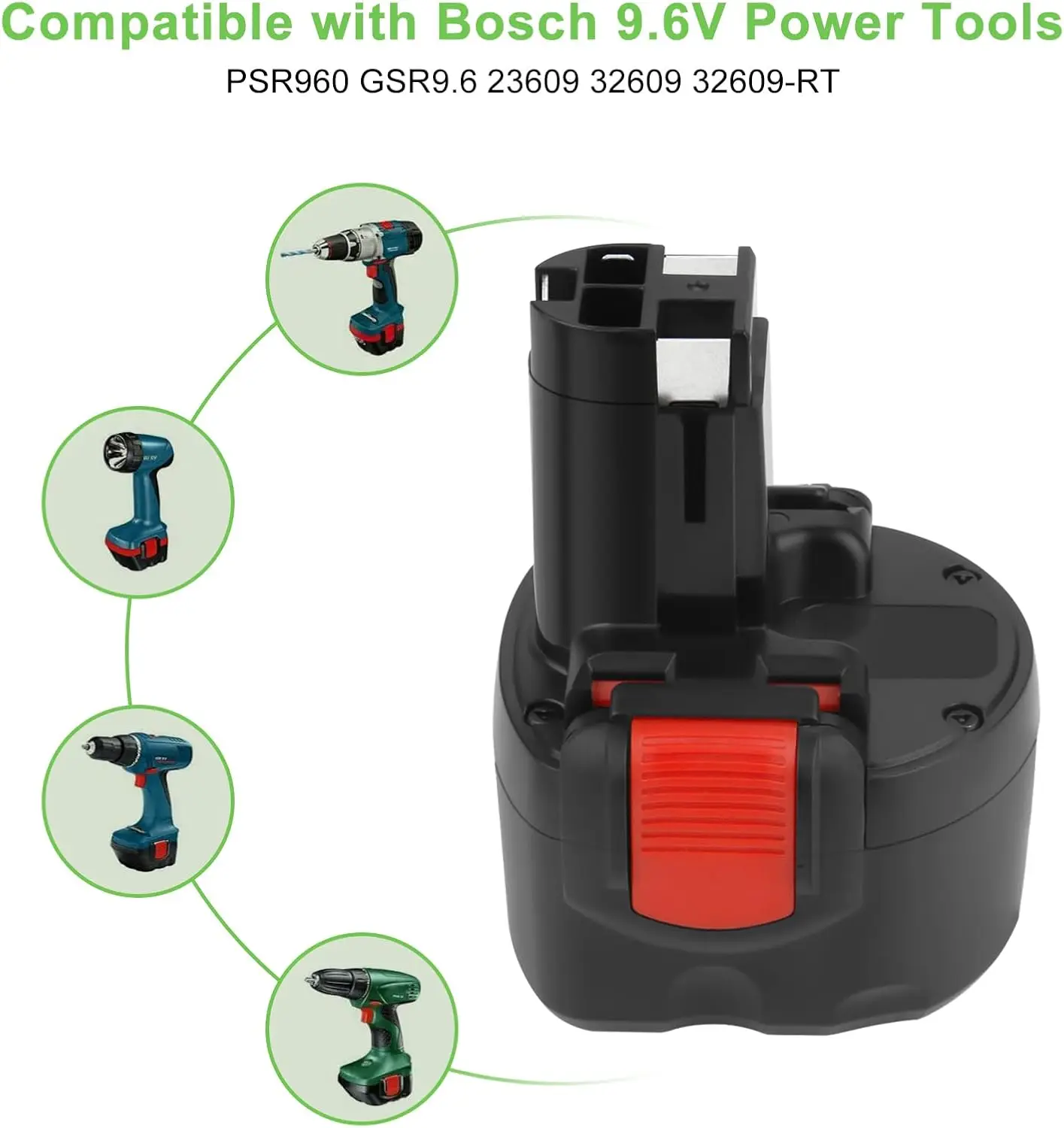 Vanon 1/2 paquete BAT048 9,6 V 4.8Ah MAX Ni-MH batería de repuesto para Bosch PSR 960 BAT100 BAT119 2607335272 pin de batería de herramienta inalámbrica
