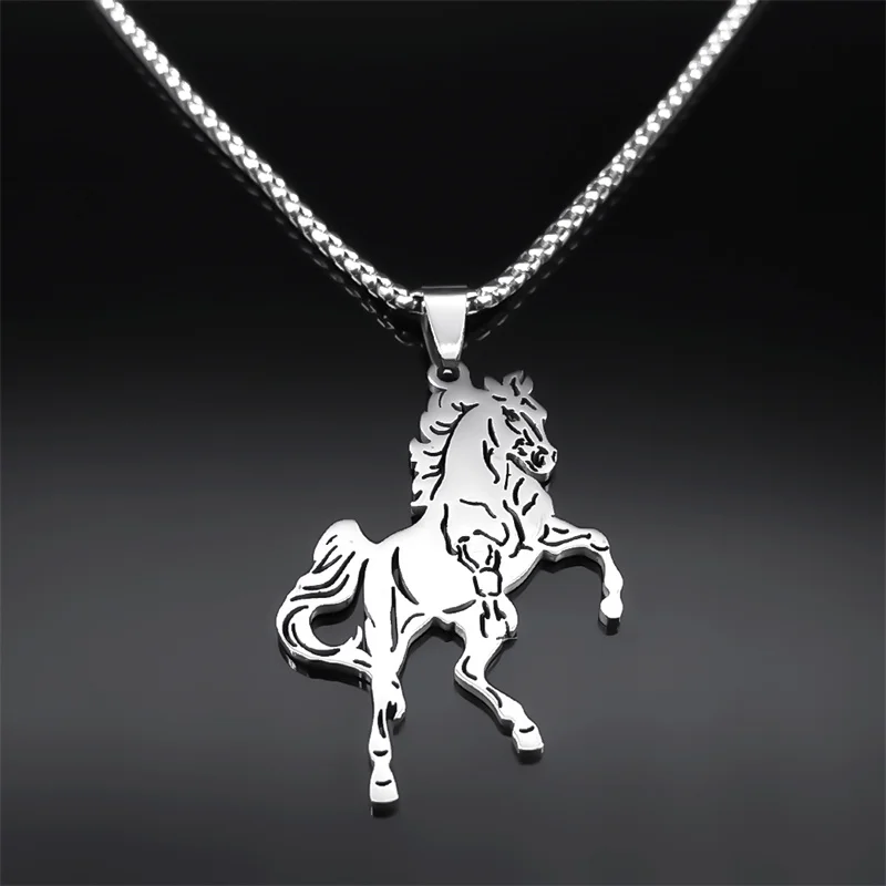 Aesthetic Horse Animal Necklace for Women Men Stainless Steel Silver Color Lucky Collar Party Wedding Gift Jewelry N3224S02