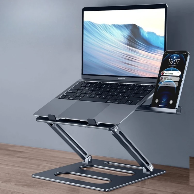 

Aluminum Laptop Stand, Adjustable Height Cooling Riser, Multi-Functional Desktop Holder, Ergonomic Monitor & Notebook Stand