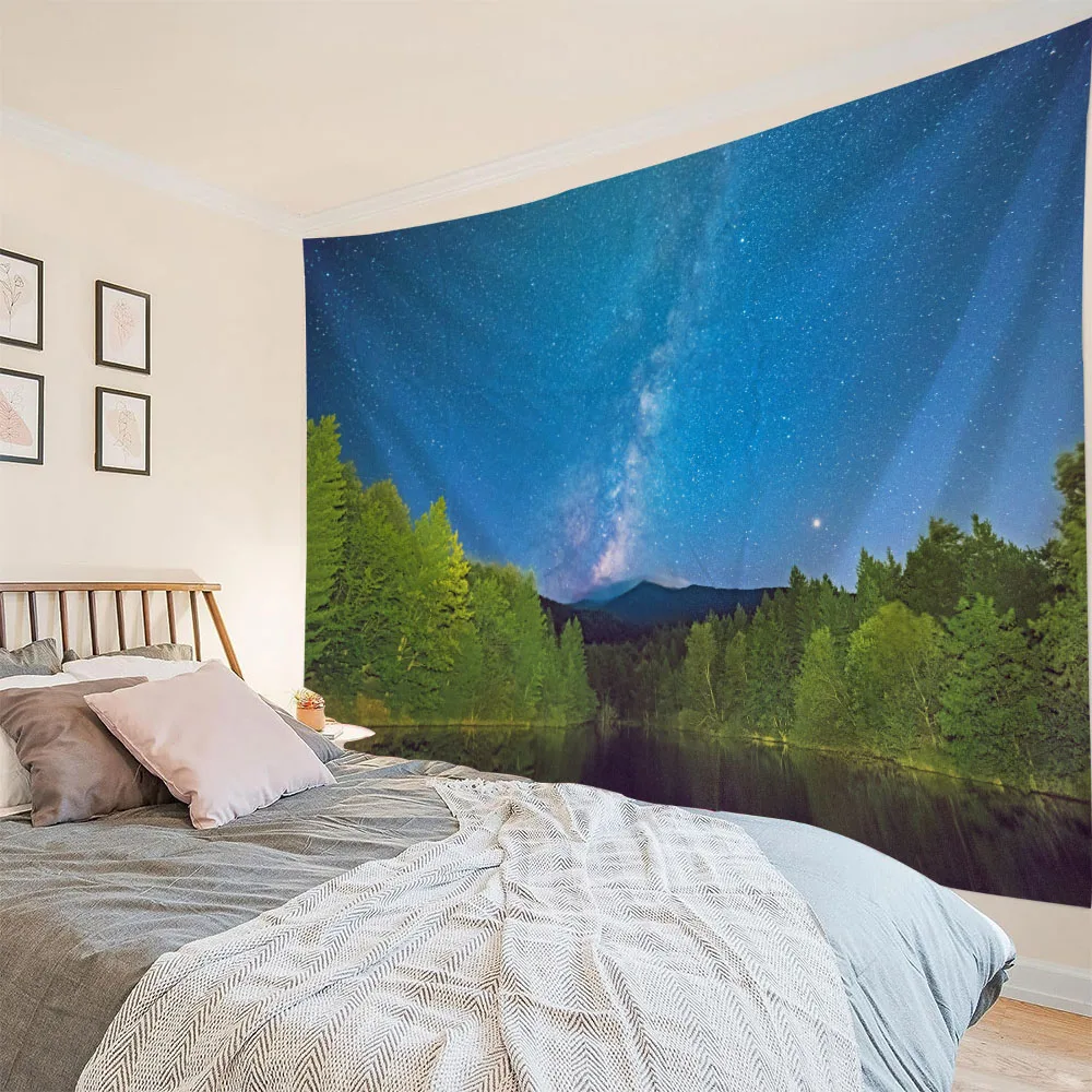 

Starry Sky Coconut Tree Tapestry, Forest Night Scene Wall Hanging Cloth, Living Room Bedroom Home Background Poster