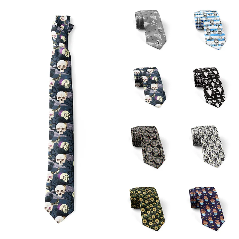 

Classic Skull Printed 8cm Ties for Man Polyester Tie Striped Plaid Checks Novelty Business Neck Tie for Men Party Neckties