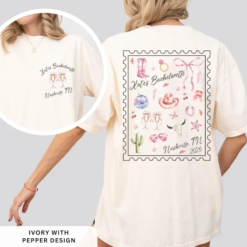 

Custom Cowgirl Bride Shirt, Personalized Western Bachelorette Tshirt, Matching Country Bridal Party Tees, Nashville Bach Comfort