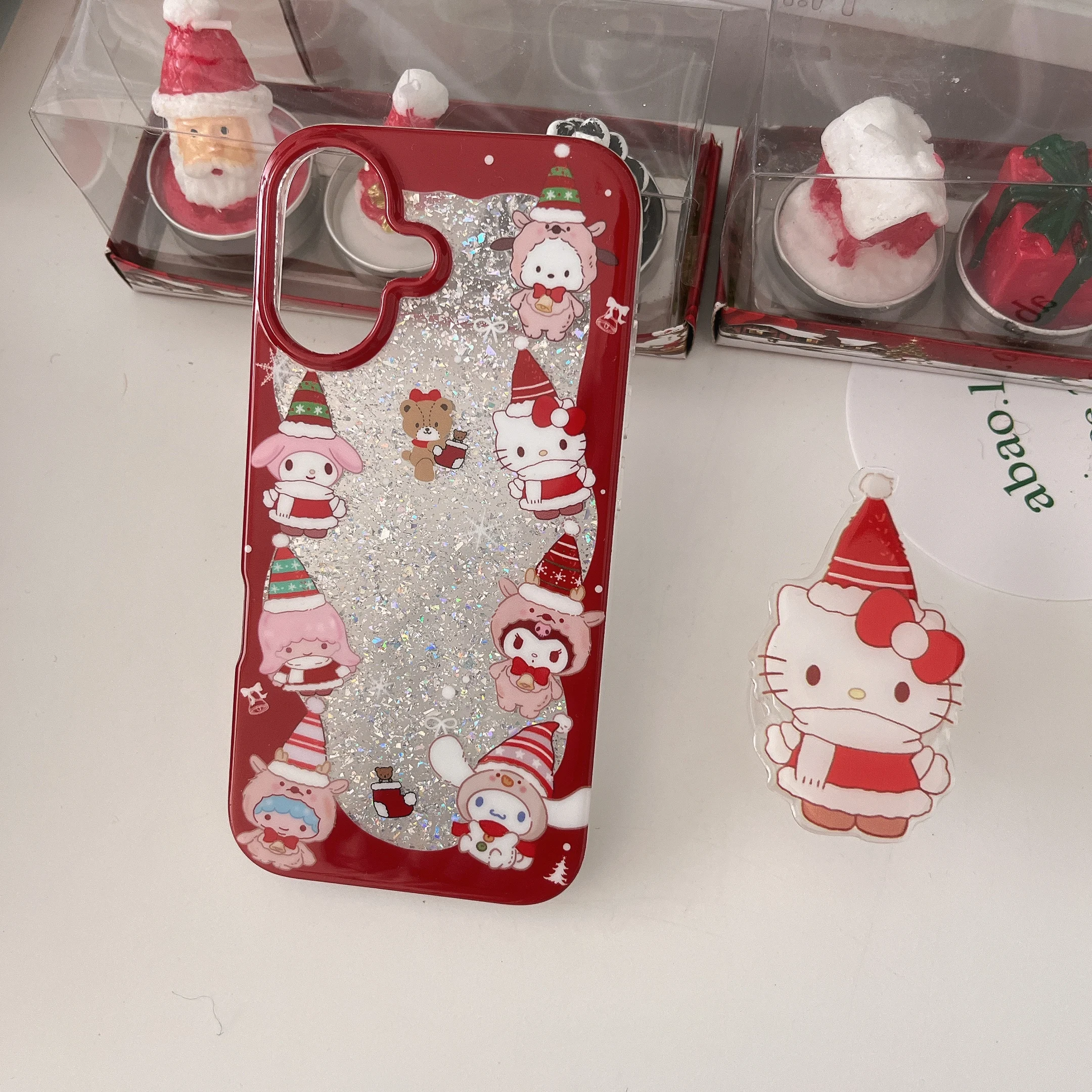 Christmas Gift Gingerbread Man Hello Kitty Magsafe Wireless Charging Case for iPhone 13 14 15 16Pro Max KT Shake Magnetic Stand