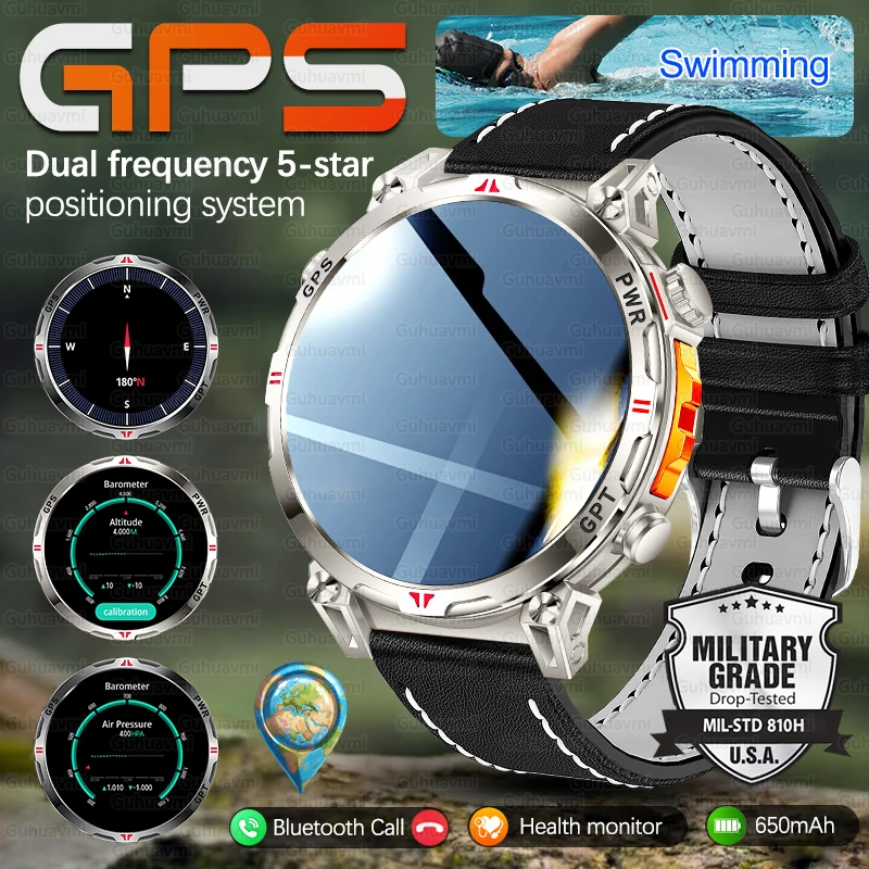 

2025 New Military GPS Sports Smart Watch Men Compass 3ATM Waterproof Swim Fitness Tracker AMOLED HD SmartWatches 650Mah Battery