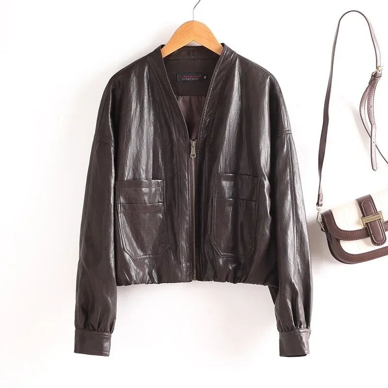 That Goes Well with Casual Wear The New Korean-style Women's Leather Jacket Is A Large, Loose, Bat-sleeve Versatile Elegant Coat