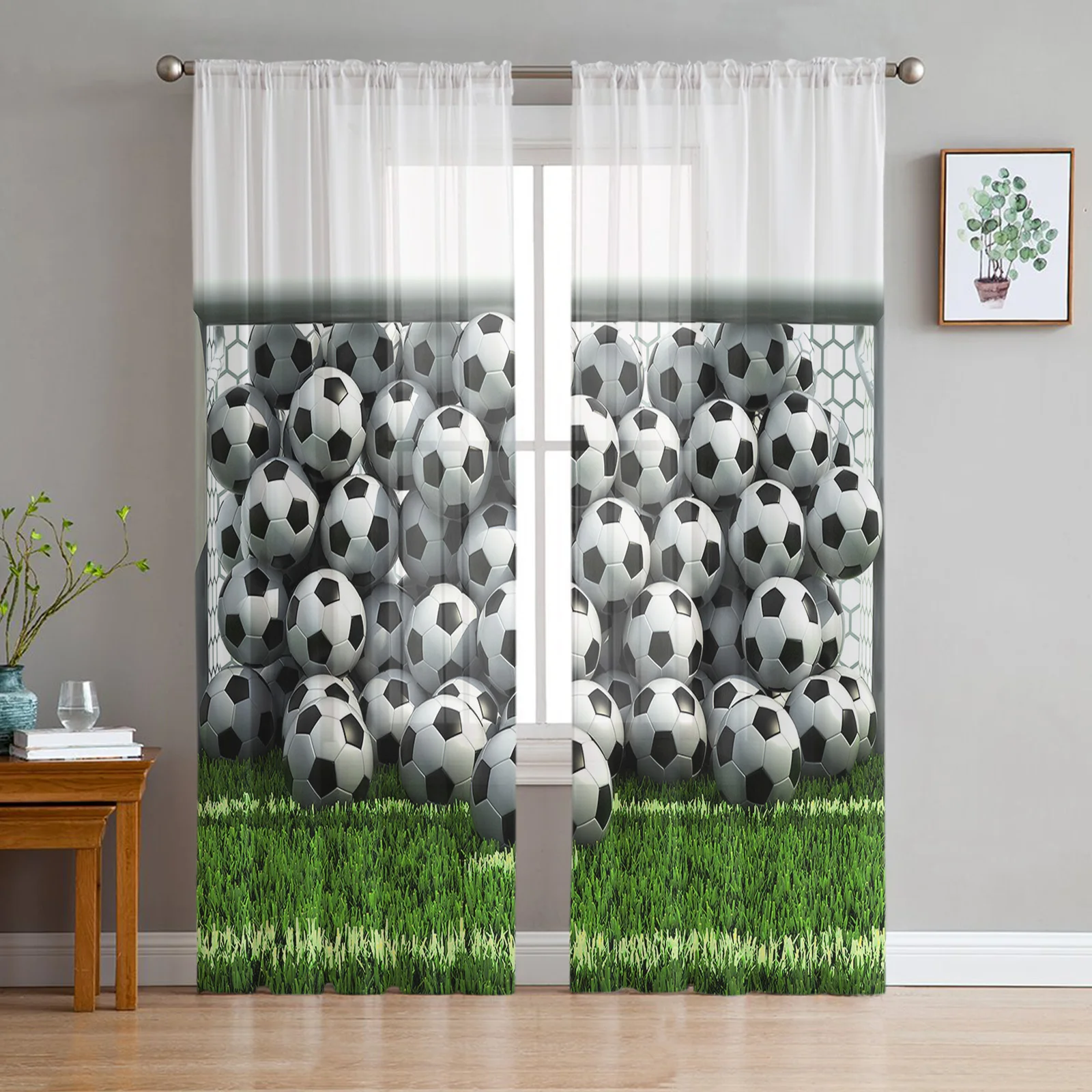 Portería de fútbol césped gasa cortinas transparentes para sala de estar decoración del hogar ventana gasa tul cortinas