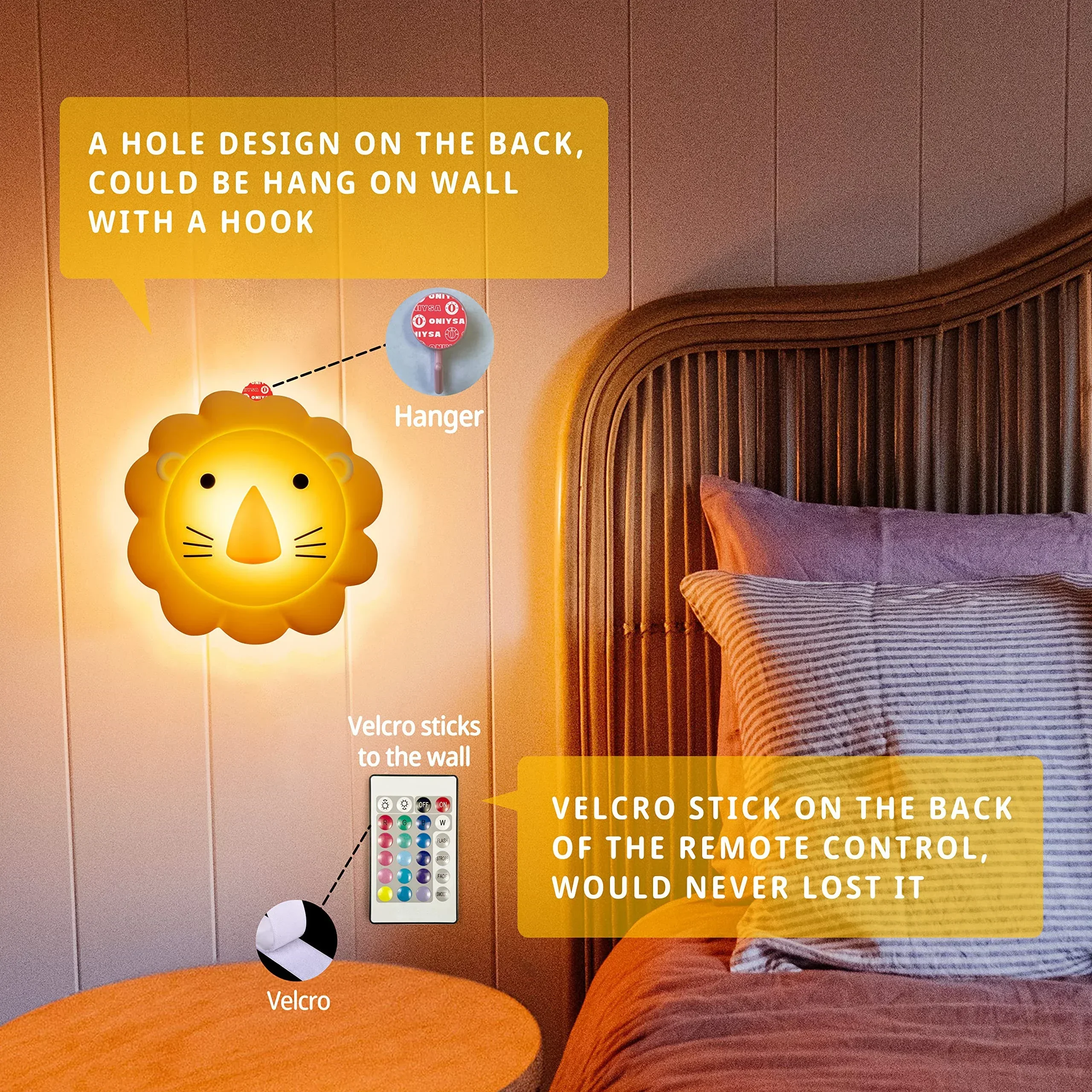 Lion LED Night Light con Sensor táctil remoto, lámpara de noche de silicona recargable por USB, regulable, 16 colores, regalo para niños y bebés, luz nocturna para dormitorio