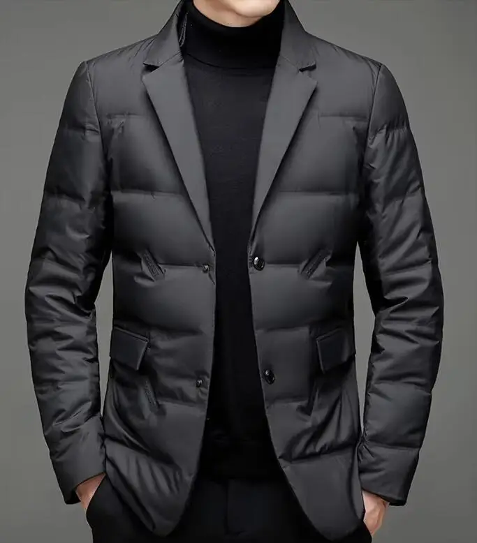 Down Suit Men's Winter New Style White Duck Down Men's High-End Quality Scarf Collar Casual Suit Jacket