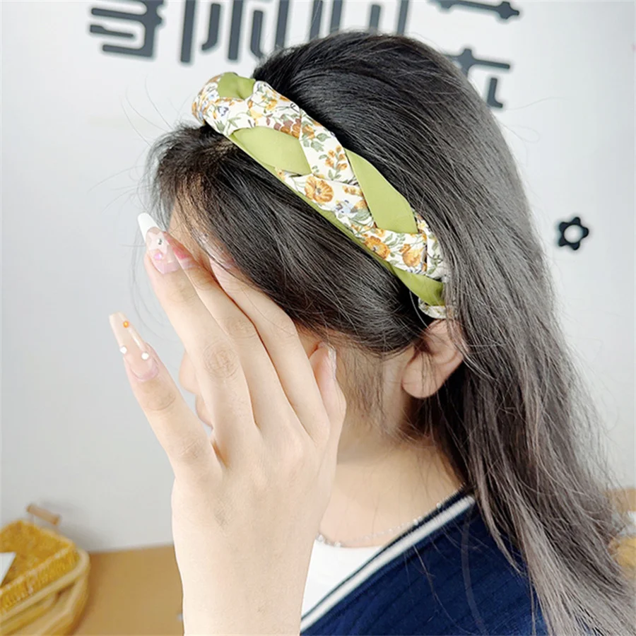 Women Korean Fashion Headband Girls Vintage Soft Fabric Broad Brim Hairbands Drill Headwear new Lady Hairs Elastic Hair Band