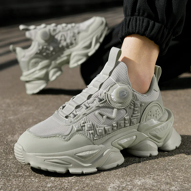 

2025 new men's shoes spring fashion brand advanced sense mesh sports shoes knob button thick soled running shoes