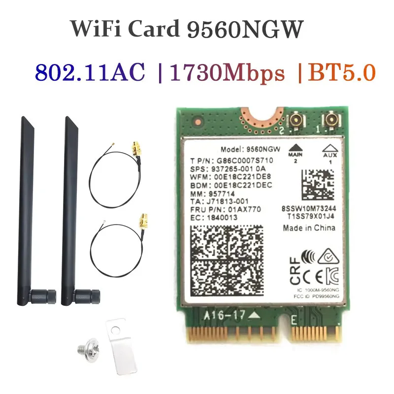 

1733Mbps 9560 Dual Band Wireless AC Bluetooth 5.0 802.11ac M.2 CNVI 9560NGW 9560AC Wifi Card With Antenna Set