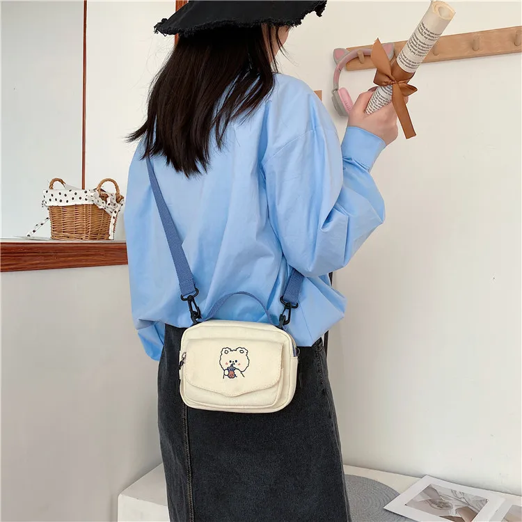 Women Canvas Shoulder Bags Korean Cute Cartoon Print Fashion Mini Cloth Handbags Phone Crossbody Bag For Girl Small Purse