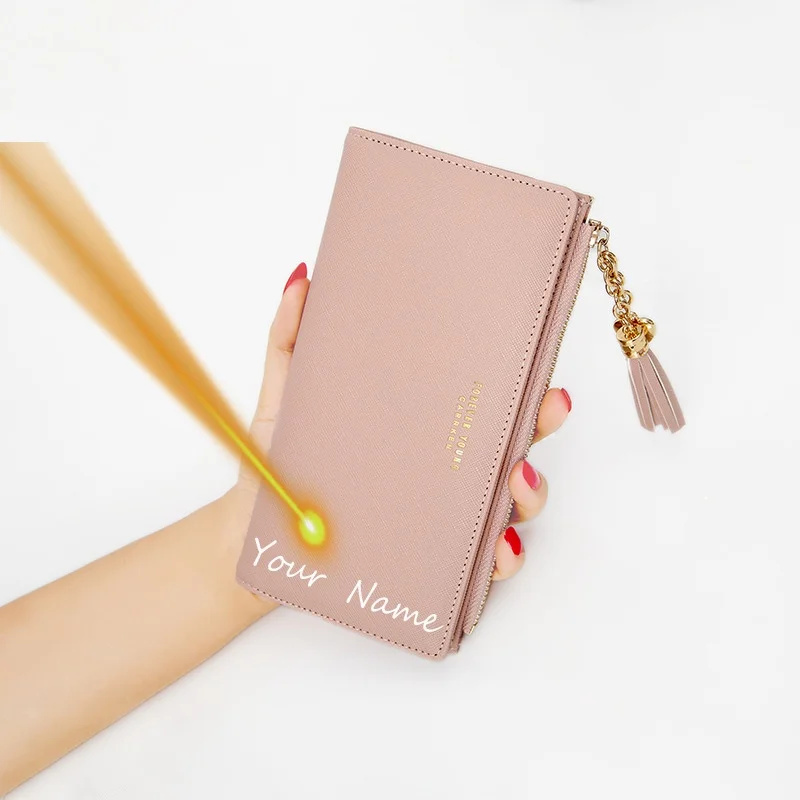 Women's Engrave Customize Name Purse Long PU Leather High Quality Zipper Card Holder Wallets Fashion Large Capacity Card holder