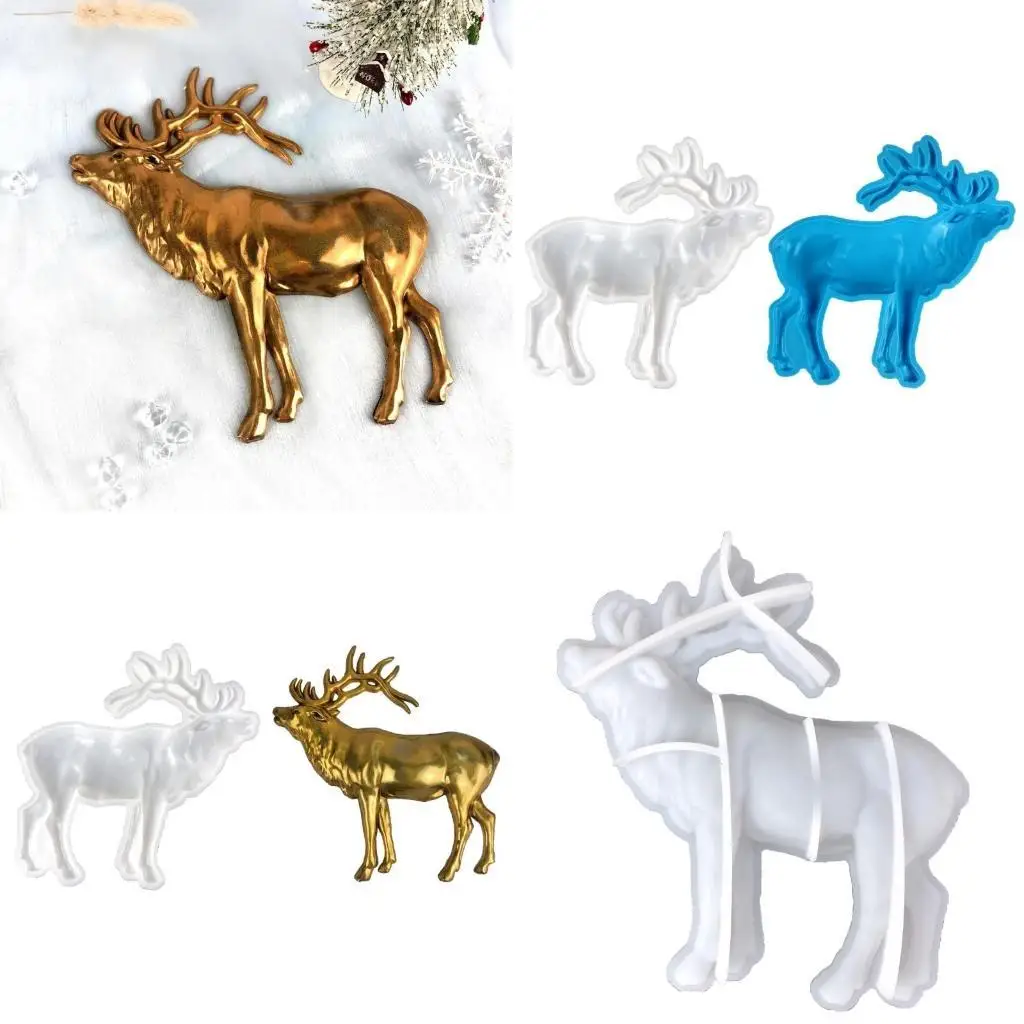 

652F Animal Resin Mold Epoxy Resin Mold with Realistic Elk Shapes Fine Carved Silicone Mold for Wall Desktop Décoration