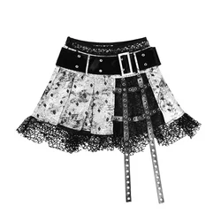 Japanese Gothic Harajuku Black Hot Girl Mini Kawaii Skirts Summer Fashion Sweet Girl Punk High Waist Short Skirts Suit