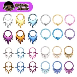 ASTM F136 Titanium Heart Clicker Septum Piercing 16G Hinge Daith Helix Flame Spider Web Earring 2024 New Anodized Wholesale