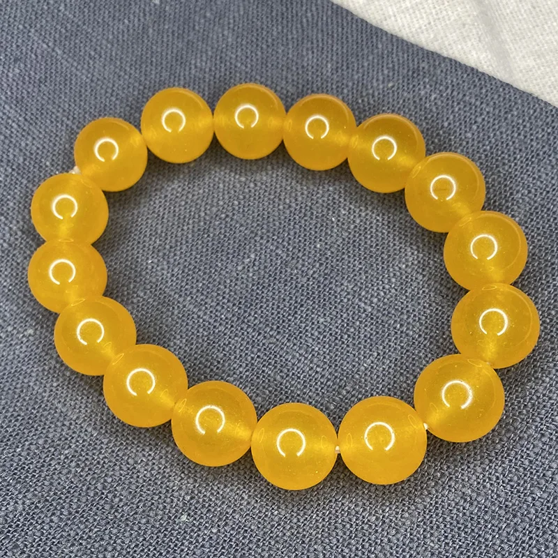 

atural Yellow Jade Beads Bracelet Handmade Quartz Jewelry For Woman Men Unisex Stretch Bangle Gift