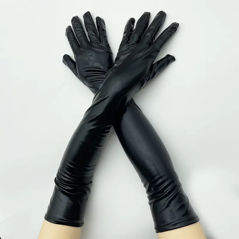 Adult Long Patent Leather Coated Pole Dance Performance Gloves Halloween Costume Accessories Tight Gloves