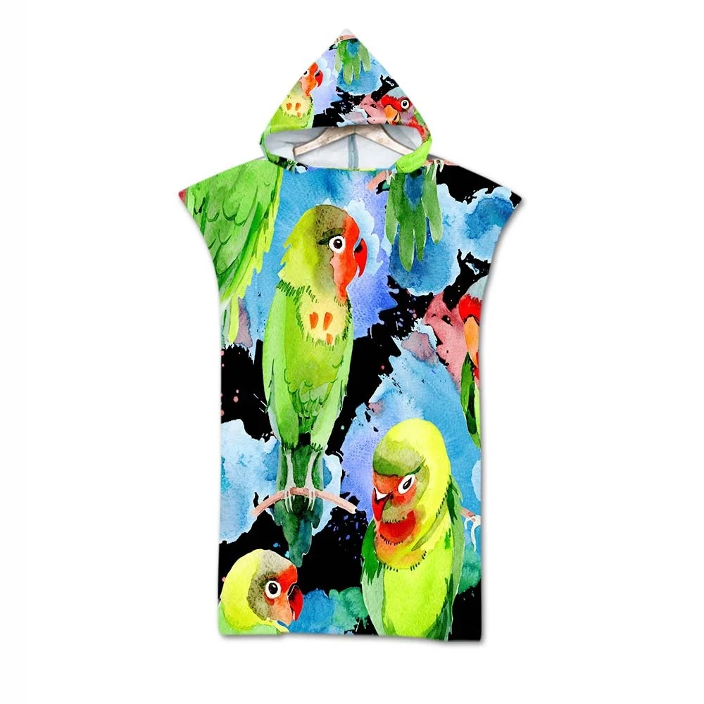 

Flamingo Parrot Beach Towel Microfiber Quick Dry Large Hooded Cloak Wetsuit Adult Poncho Bathrobe for Swim Surf Bath Towel