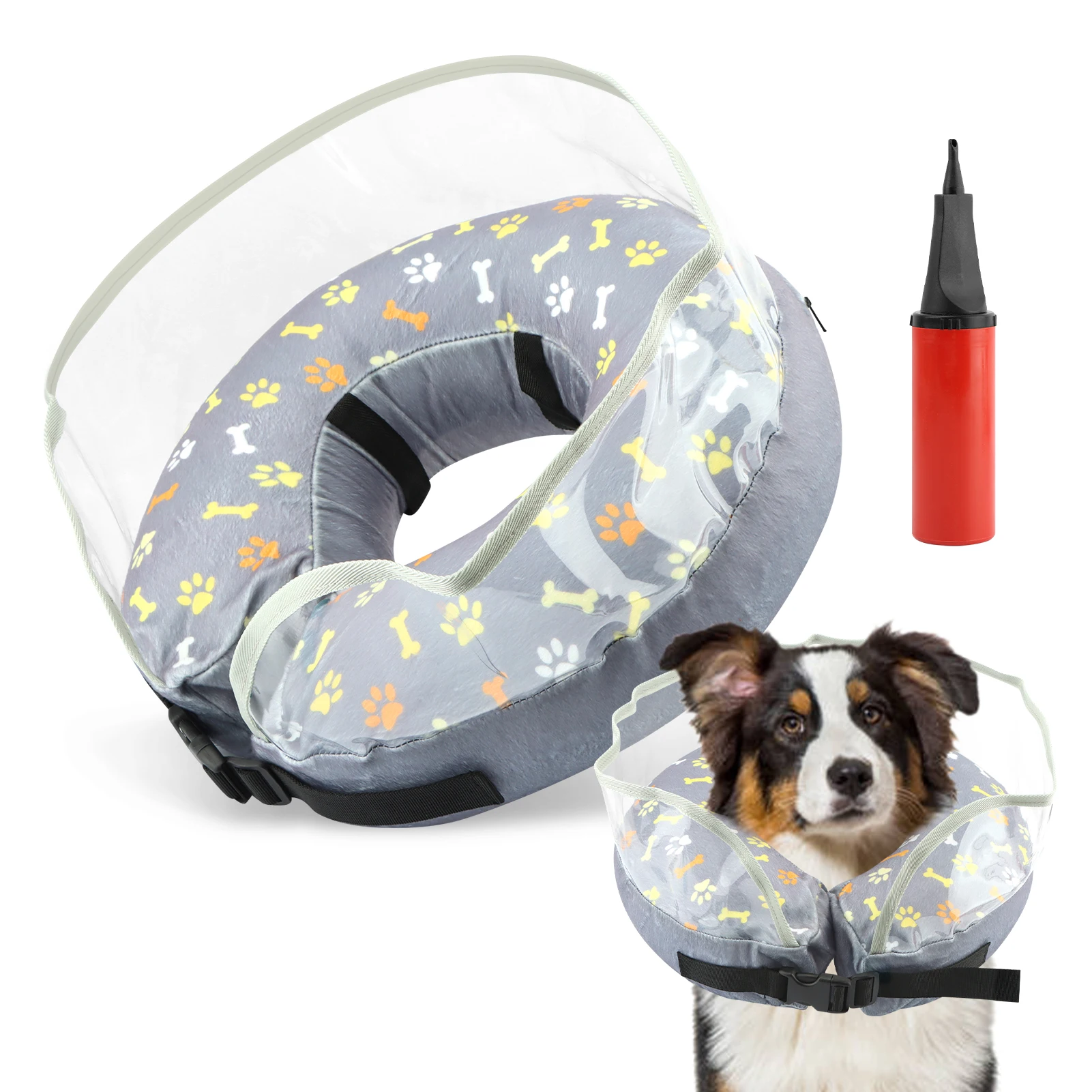 

Dog Cone Collar Set Inflatable PVC Soft With Inflator Pet Recovery Anti Lick