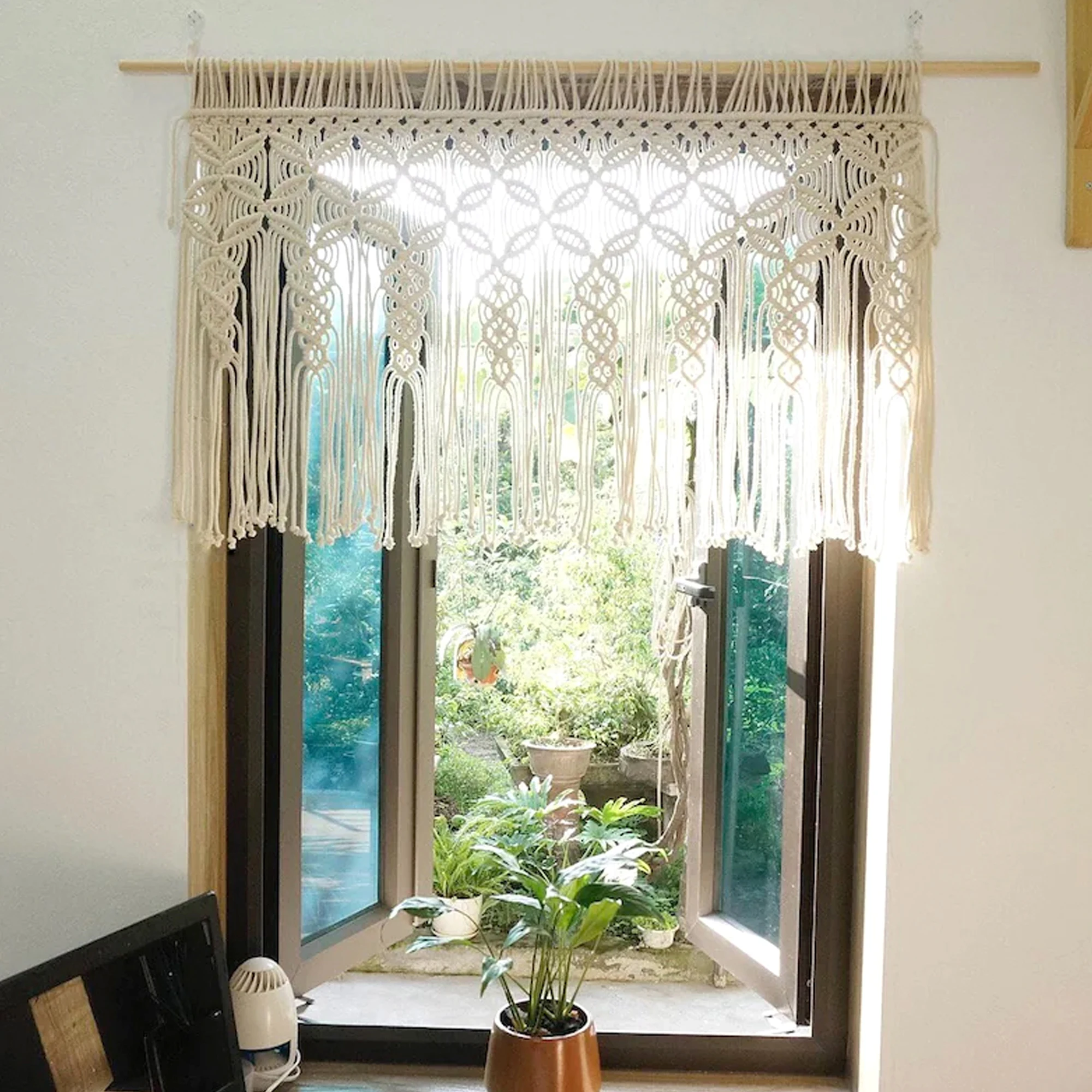 Hand-made Macrame Leaf Patter Curtain Tapestry Bohemia Hanging Window Door Tassel Curtain Wall Hanging Tapestry Room Decoration