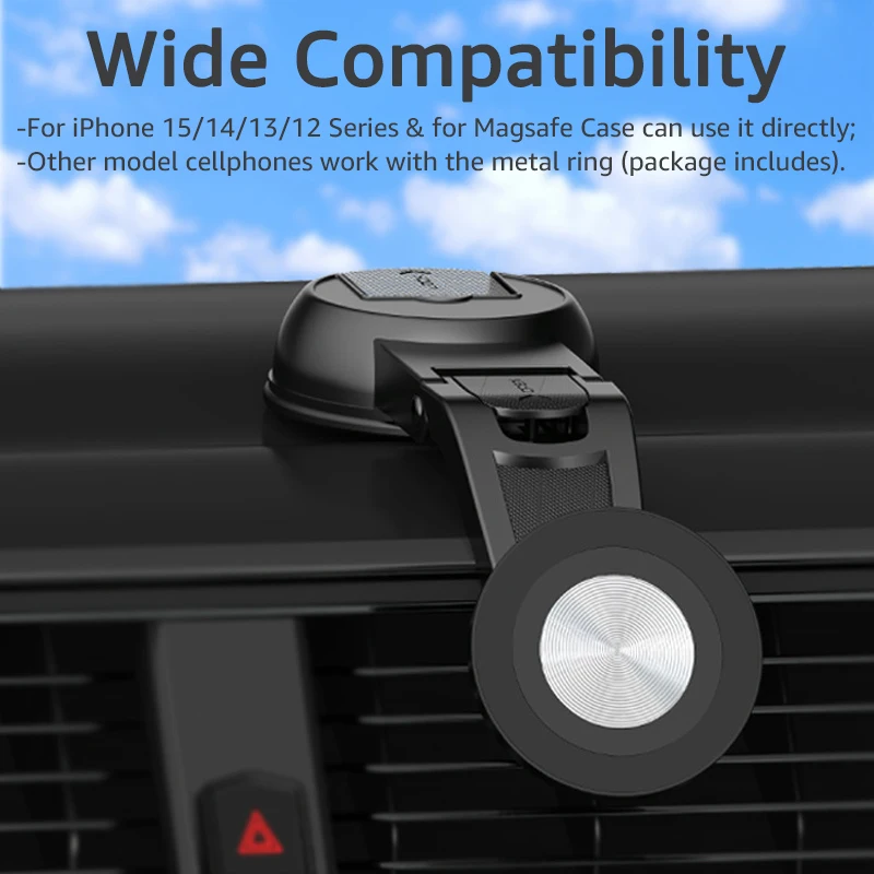 لـ MagSafe Car Mount 360 °   حامل هاتف السيارة المغناطيسي الدوران للوحة قيادة السيارة، كوب شفط، حامل الهاتف المحمول بمغناطيس قوي