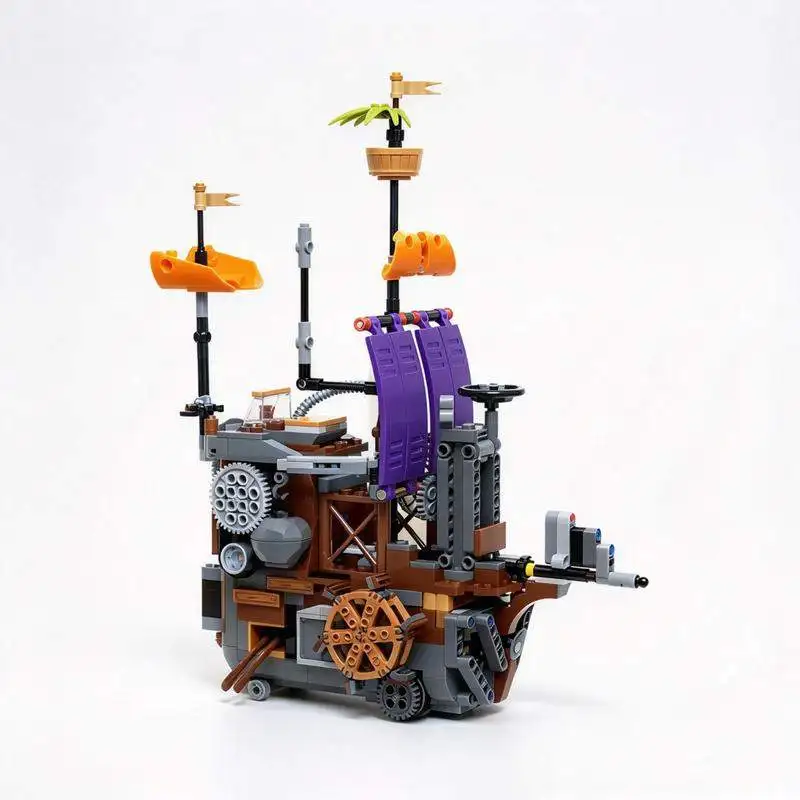669PCS MOC Steampunk Fantasy Flying Pirate Ship Model Custom Building Blocks DIY Creative Architecture Assembly Toy Xmas Gift