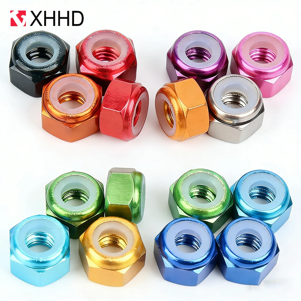 2-20pcs Colorful Anodized Aluminum Alloy Locking Hexagon Nut M2M2.5M3M4M5M6M8 Ylon Hexagon Insert Locking Nut Self Locking Nut