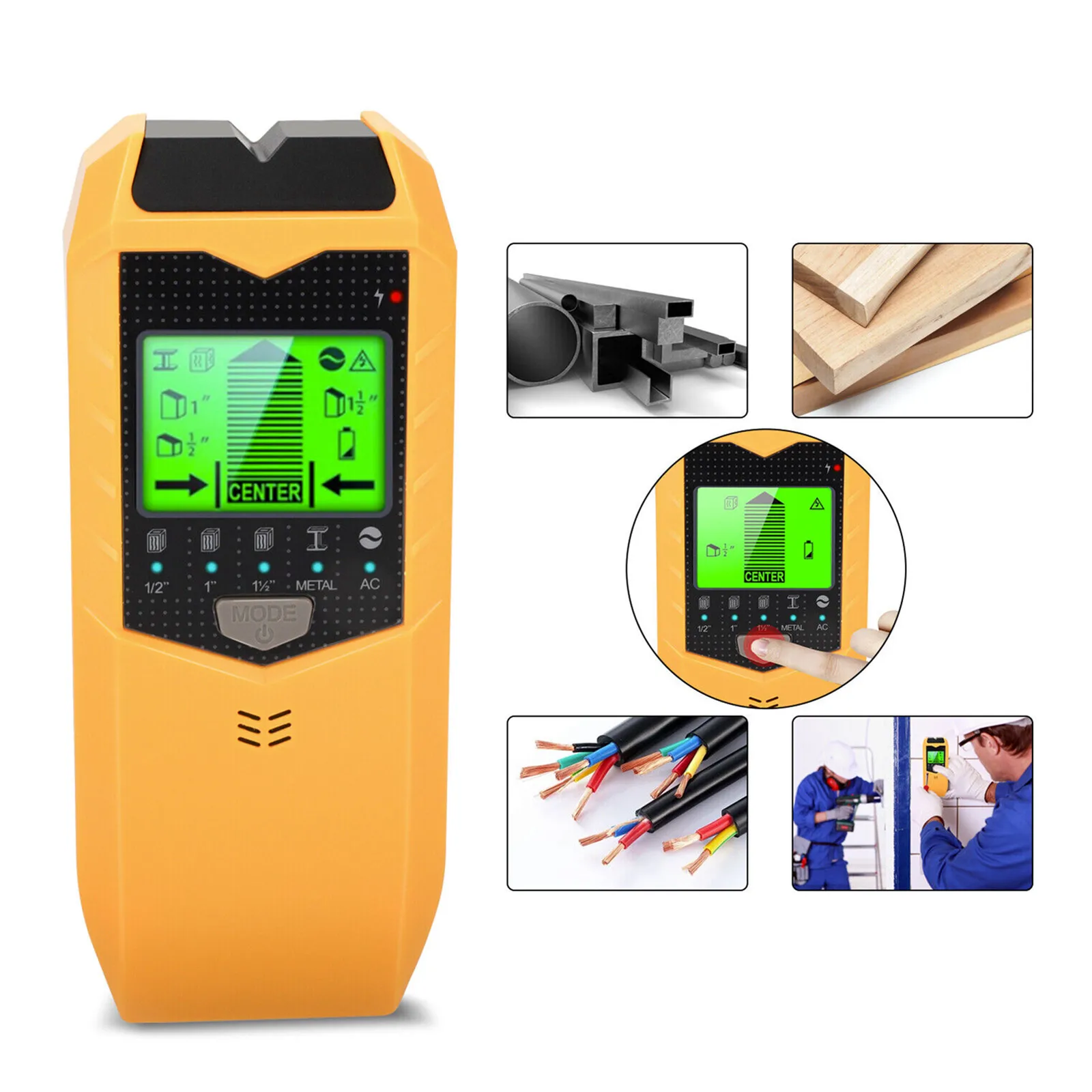 เครื่องมือวัดระยะทางอิเล็กทรอนิกส์ 5 in 1 สำหรับค้นหาไม้และผนัง ตรวจจับโลหะแบบมือถืออเนกประสงค์