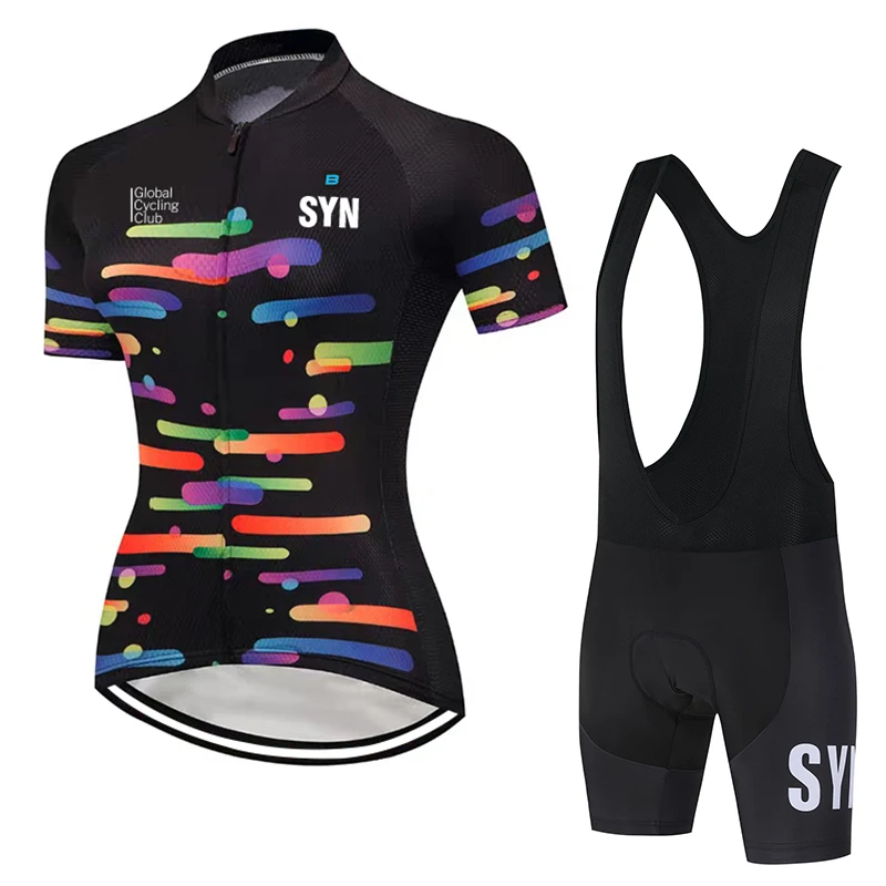 

SYN летний комплект велосипедного костюма, женская спортивная рубашка для шоссейного велоспорта, впитывающий влагу велосипедный трикотаж, нагрудник для велоспорта, велосипедные штаны