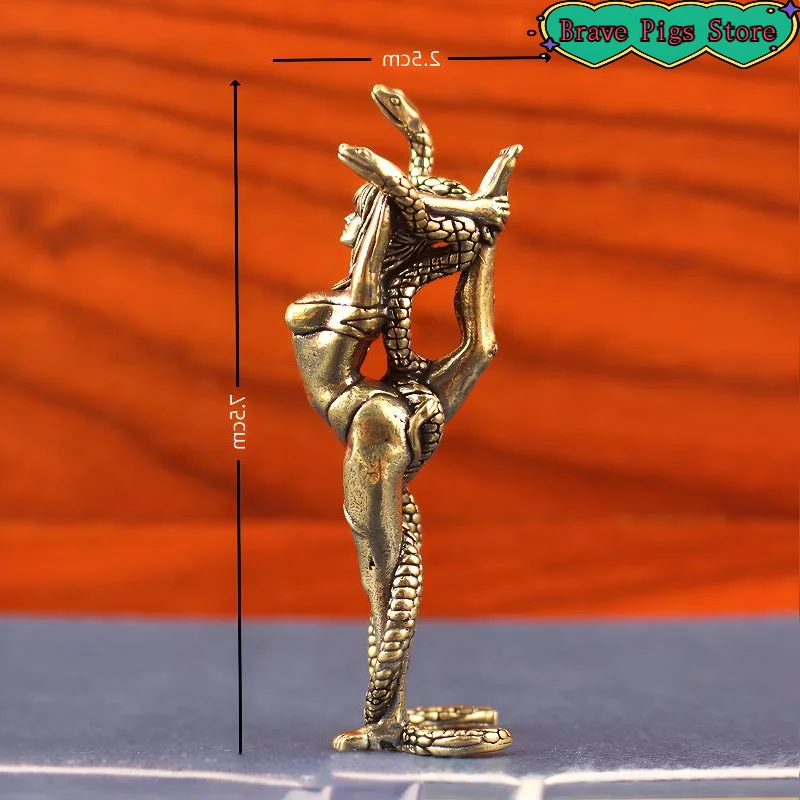 1Pcs Woman And Snake Brass Ornaments Desk Crafts Furniture Living Room Miniature Bronze Decoration