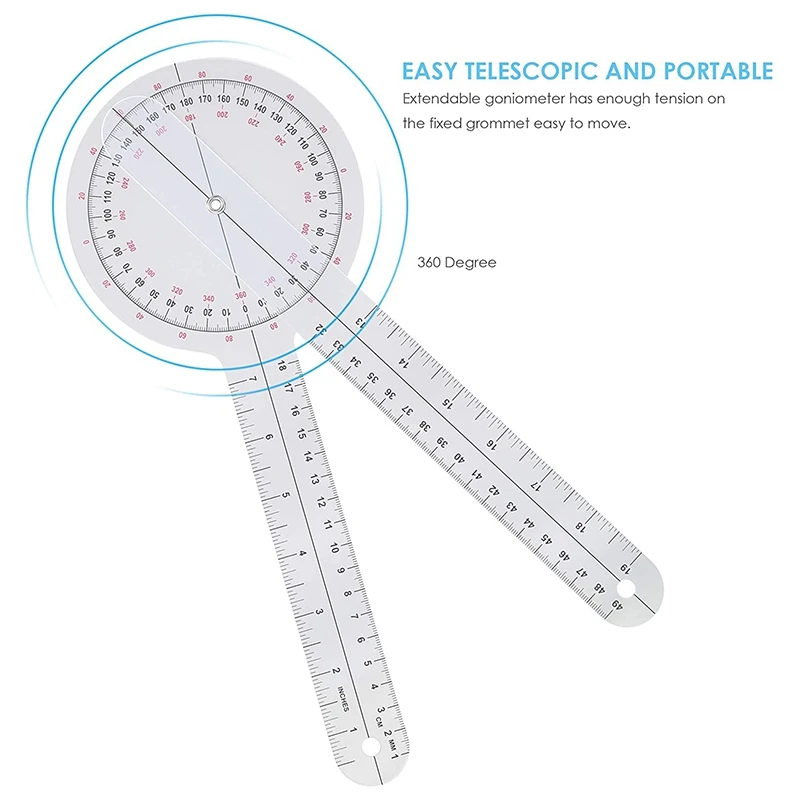 3-Piece Goniometer 6/8/12 Inch Occupational Therapy Protractor Tool Measuring Angle Ruler 360 Degree Universal