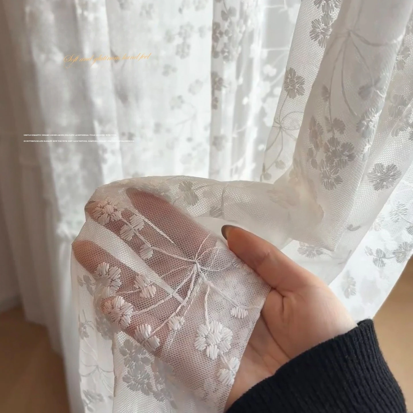 French Three-dimensional Embroidery Pear Flower Gauze Curtains for Living Room and Bedroom Curtains with Cream Wind Curtains