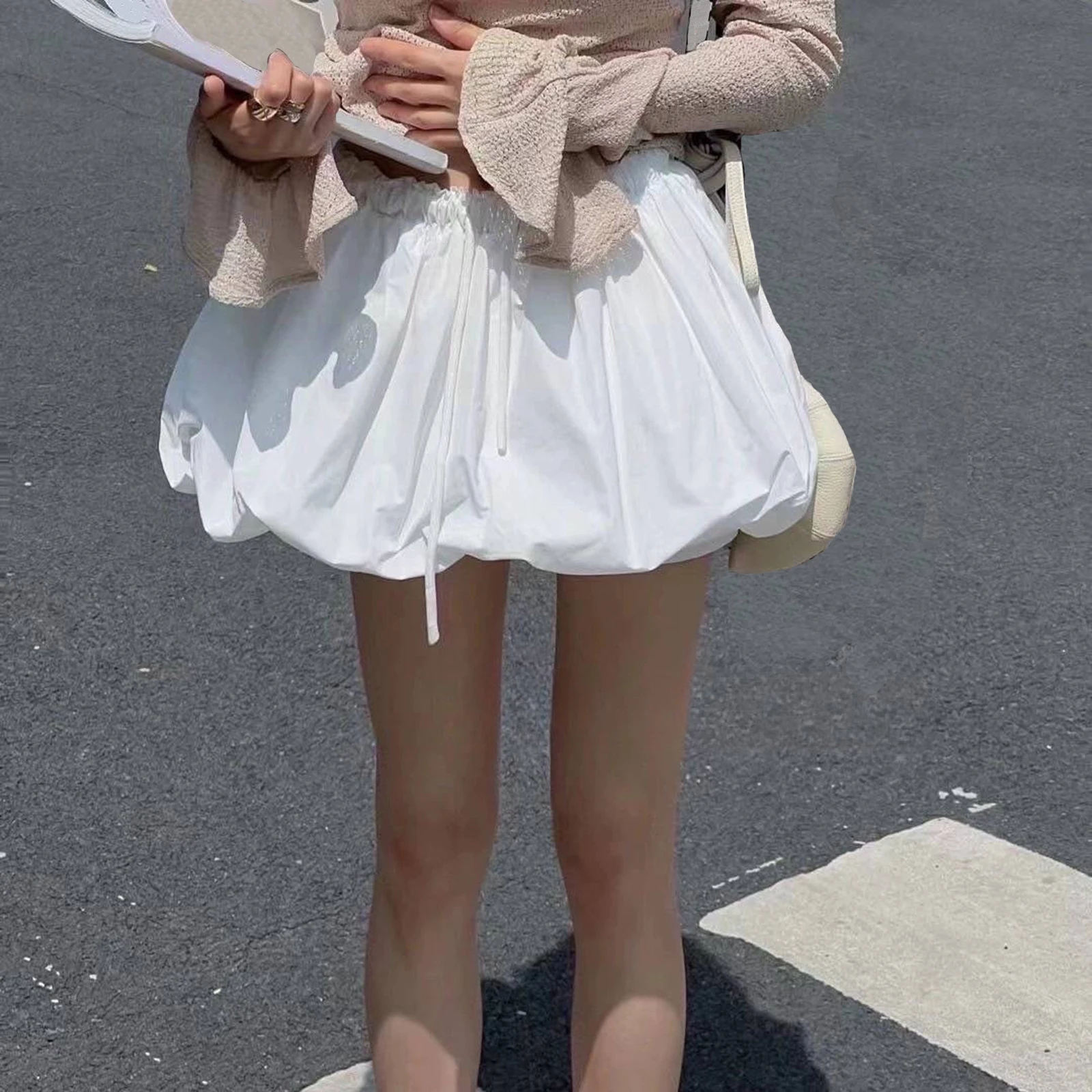 Vrouwen korte mini bubble rokken casual zomer effen kleur elastische trekkoord rokken voor strandvakantie club streetwear